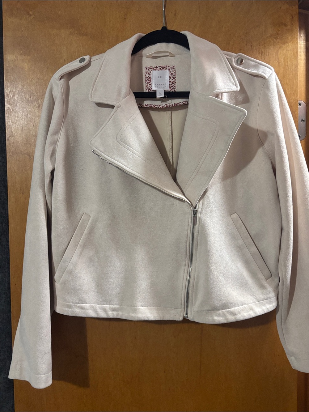 LC- Lauren Conrad Light Cream Moto Jacket with Asymmetrical Zip